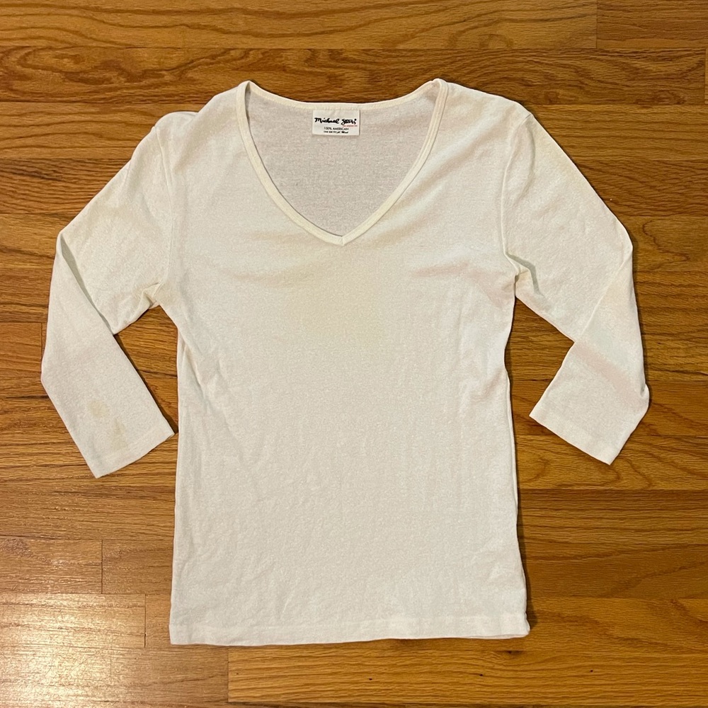 EUC Michael Stars White Knit Top Three Quarter Sleeve